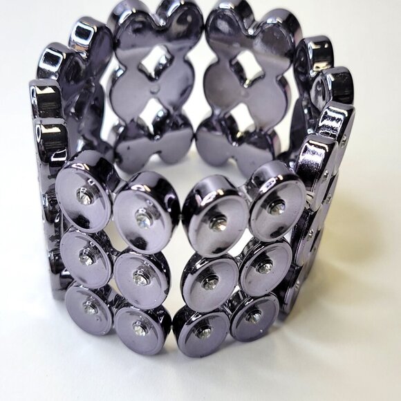 Light Hematite Tone Stretch Wide Bracelet Lightweight Stretch Bracelet - Picture 5 of 9